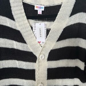 LuLaRoe Women's Black and Cream Striped Cardigan